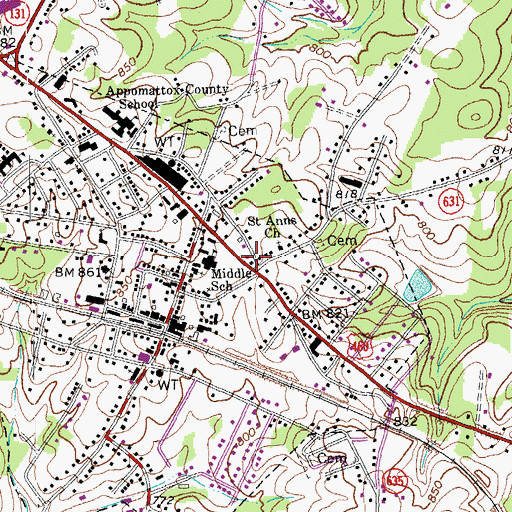 Topographic Map of Appomattox County Adult Learning Center, VA
