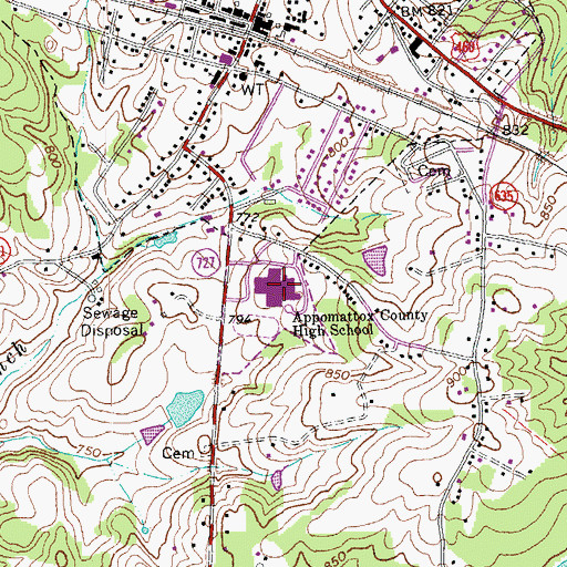 Topographic Map of Appomattox County High School, VA