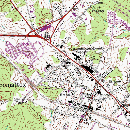 Topographic Map of Appomattox Seventh Day Adventist School, VA