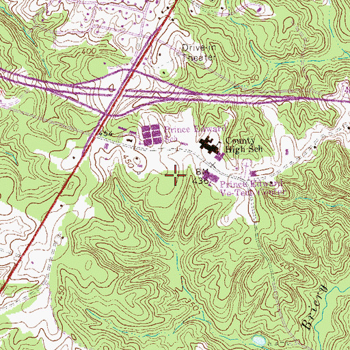 Topographic Map of Prince Edward County Middle School, VA