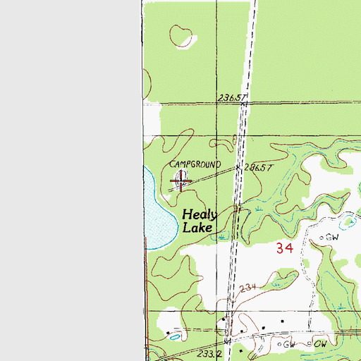 Topographic Map of Healy Lake Campground, MI