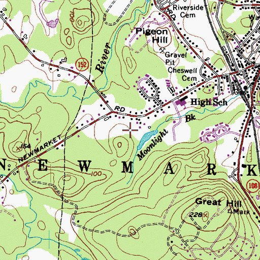 Topographic Map of Newmarket Elementary Preschool, NH