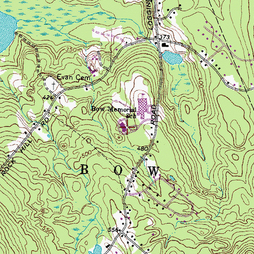 Topographic Map of Bow Memorial School, NH