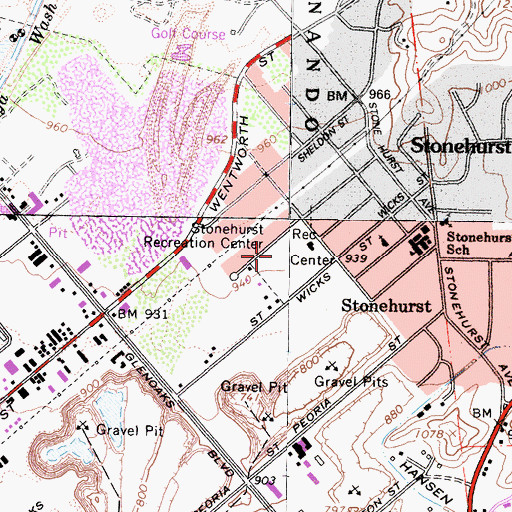 Topographic Map of Stonehurst Recreation Center, CA
