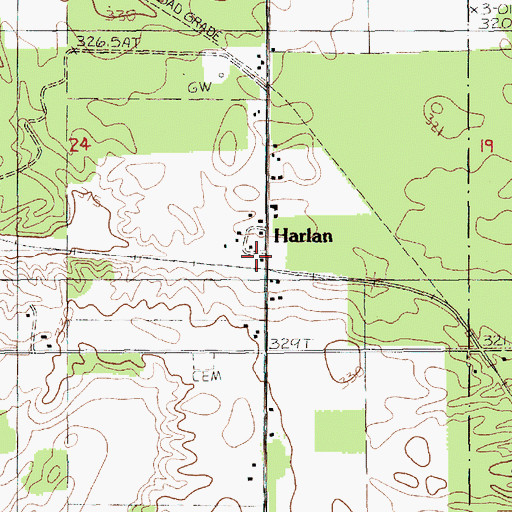 Topographic Map of Harlan Post Office (historical), MI
