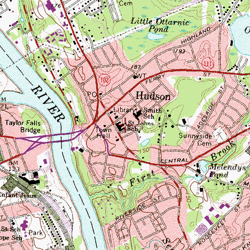 Topographic Map of Library Street Elementary School, NH