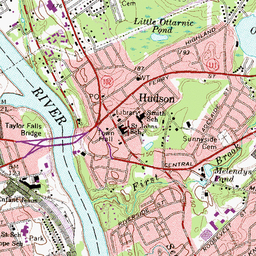 Topographic Map of Library Street Elementary School, NH