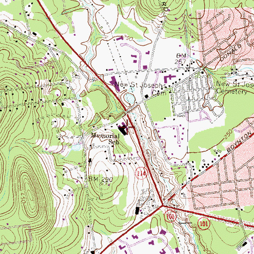 Topographic Map of Memorial Elementary School, NH