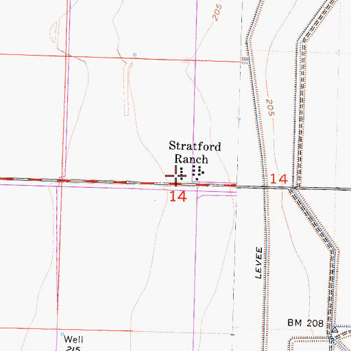 Topographic Map of Stratford Ranch, CA