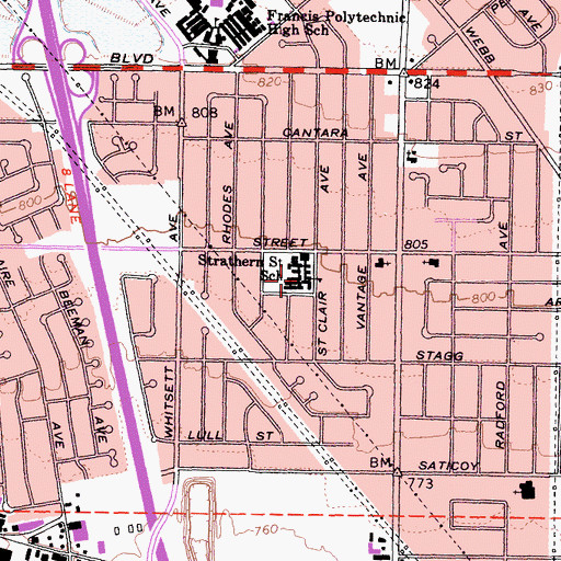 Topographic Map of Strathern Elementary School, CA