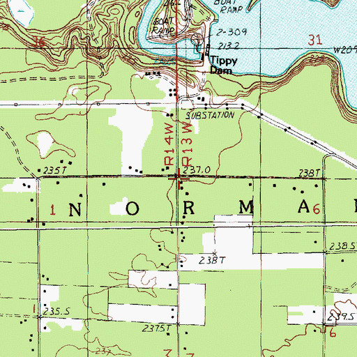 Topographic Map of Tippy Dam Road Campgrounds, MI