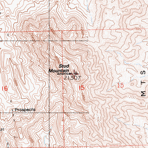 Topographic Map of Stud Mountain, CA
