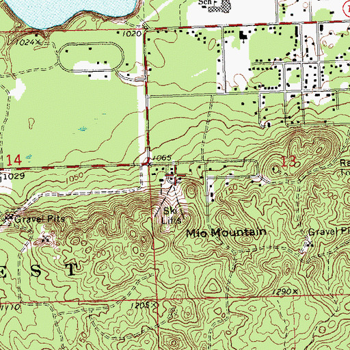 Topographic Map of Mio Mountain Ski Area, MI