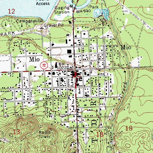 Topographic Map of Mio Post Office, MI