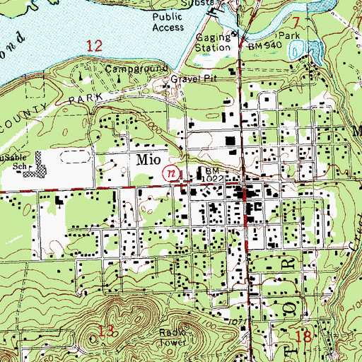 Topographic Map of Oscoda County Library, MI