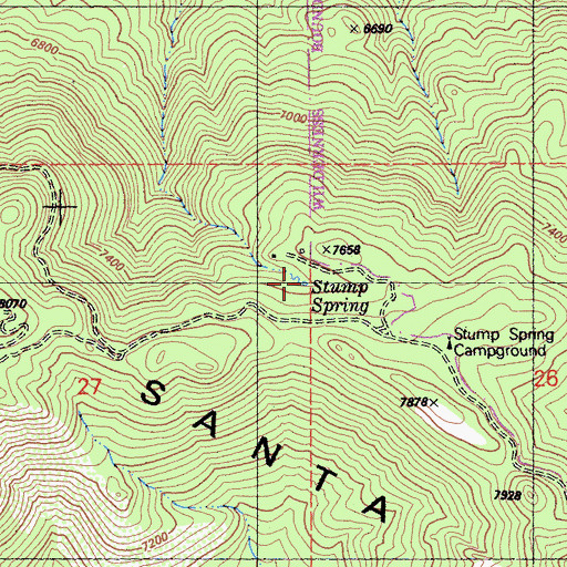Topographic Map of Stump Spring, CA