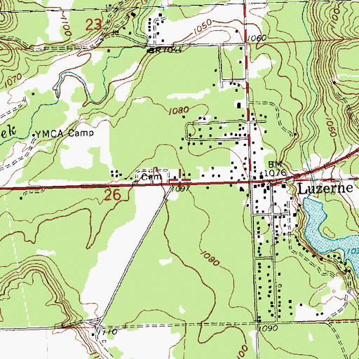 Topographic Map of Luzerne Baptist Church, MI