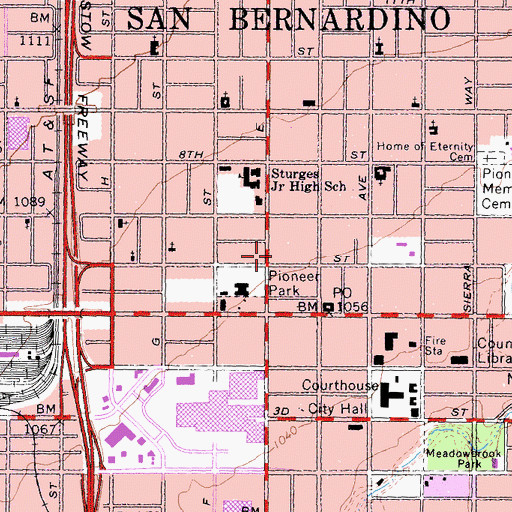 Topographic Map of San Bernardino County Regional Occupational Program School, CA
