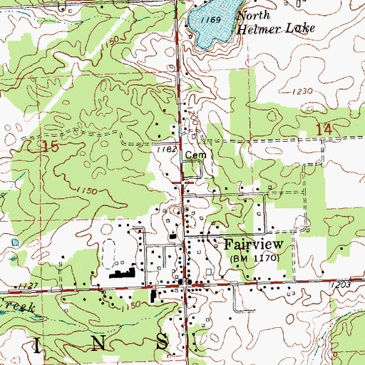 Topographic Map of Comins Township Hall, MI