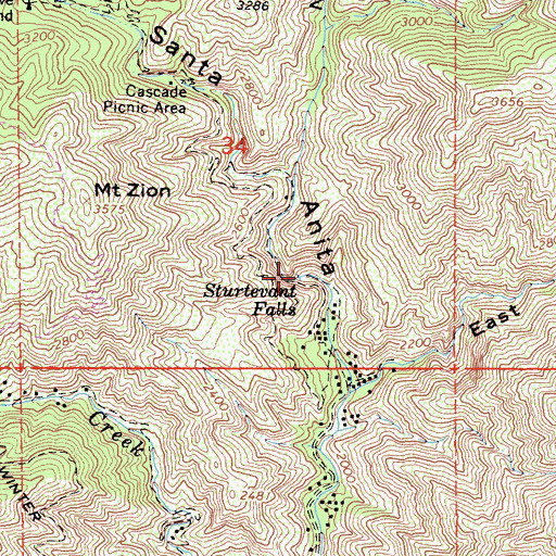 Topographic Map of Sturtevant Falls, CA