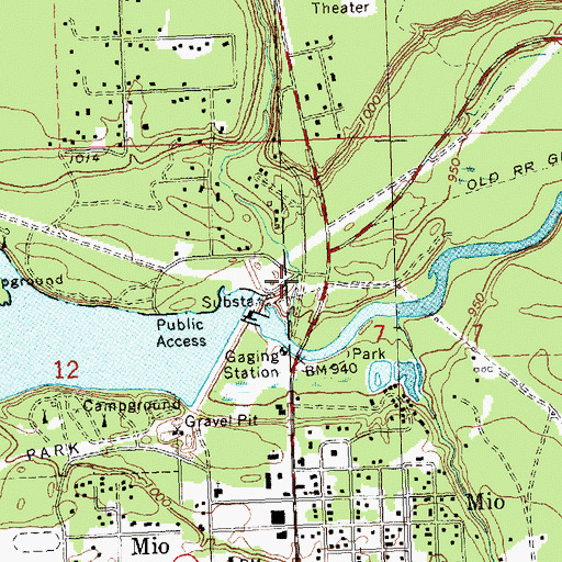 Topographic Map of Mio Hydroelectric Plant Historical Marker, MI