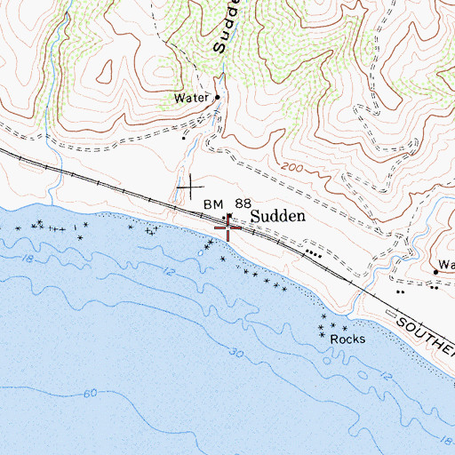 Topographic Map of Sudden, CA
