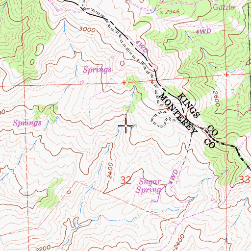 Topographic Map of Sugar Tail Spring, CA