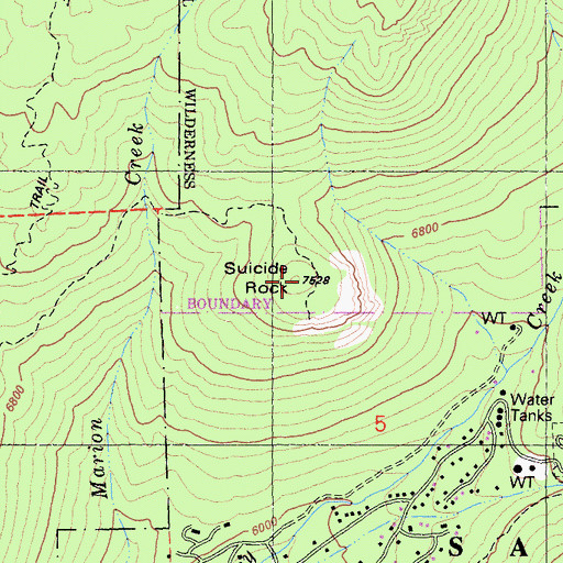 Topographic Map of Suicide Rock, CA