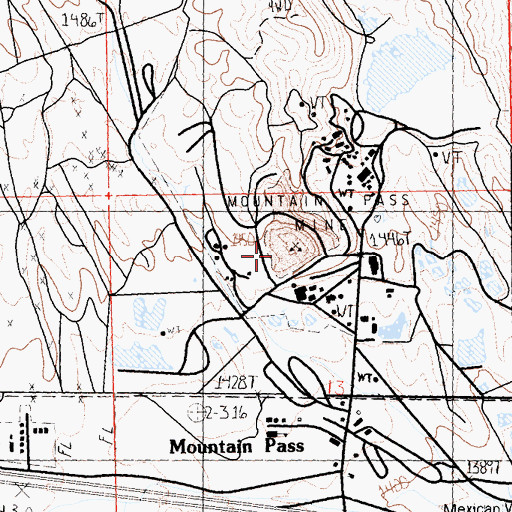 Topographic Map of Mountain Pass Mine, CA