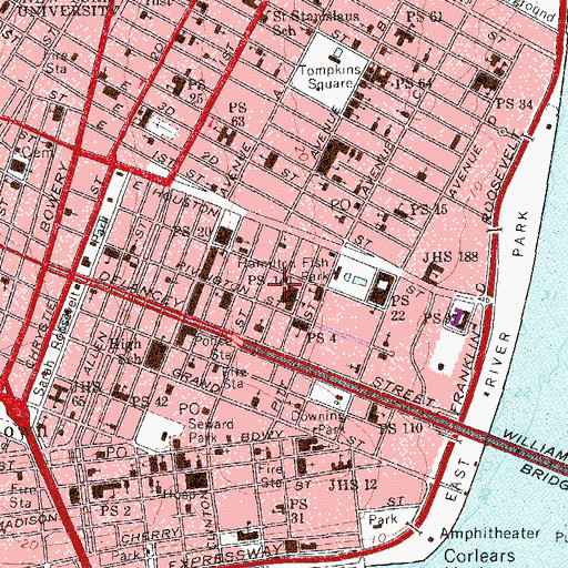 Topographic Map of Nathan Straus Playground, NY