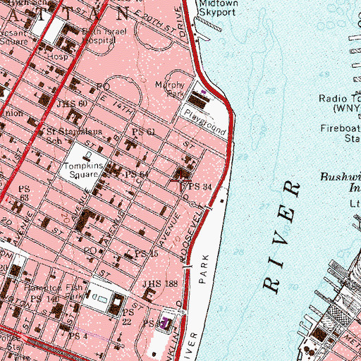 Topographic Map of Dry Dock Playground, NY