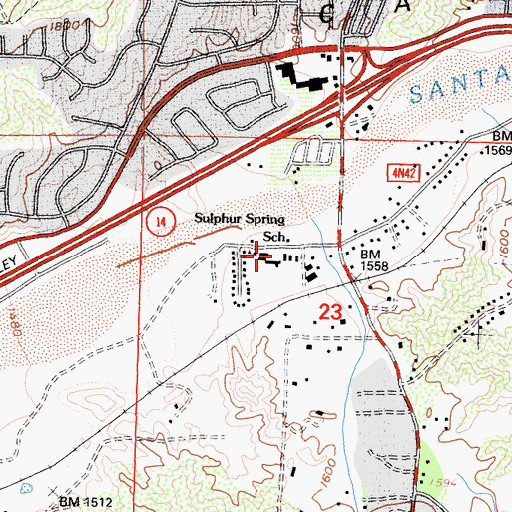 Topographic Map of Sulphur Springs Community Elementary School, CA