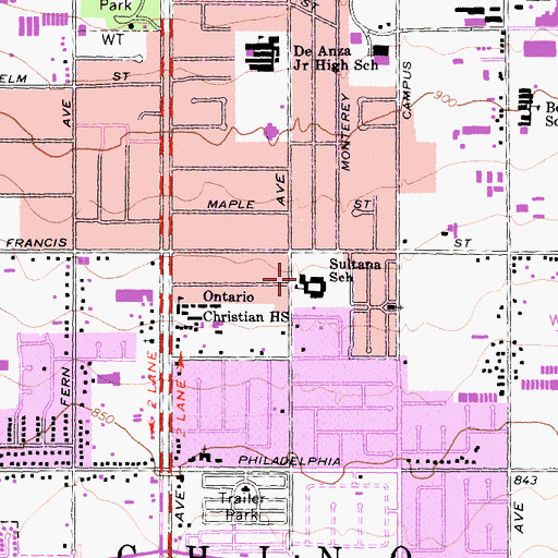 Topographic Map of Sultana Elementary School, CA