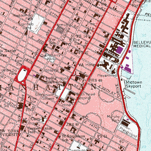 Topographic Map of Augustus Saint-Gaudens Playground, NY