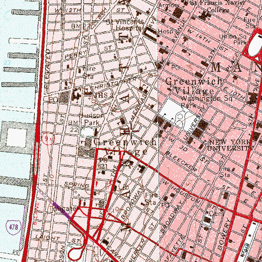 Topographic Map of Downing Street Playground, NY