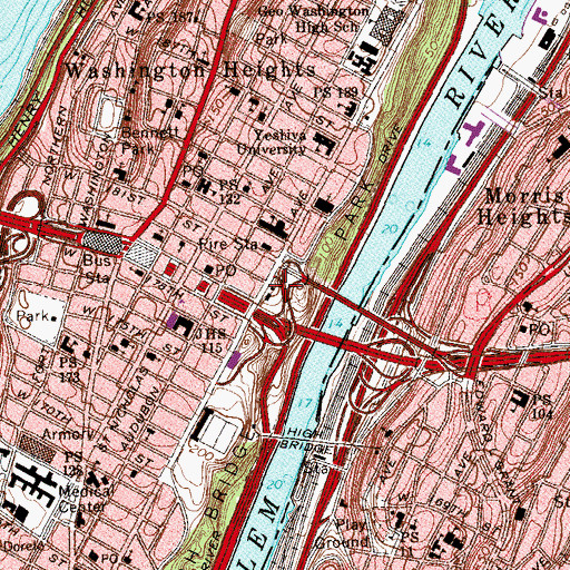 Topographic Map of Quisqueya Playground, NY