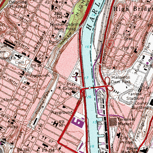 Topographic Map of Holcombe Rucker Playground, NY