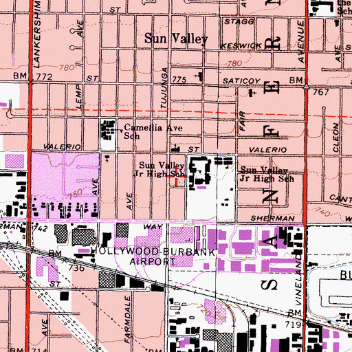 Topographic Map of Sun Valley Middle School, CA