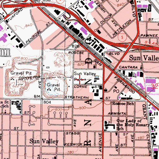 Topographic Map of Sun Valley Park, CA