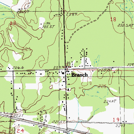 Topographic Map of Branch Post Office, MI