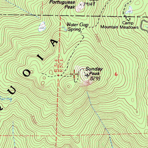 Topographic Map of Sunday Peak, CA