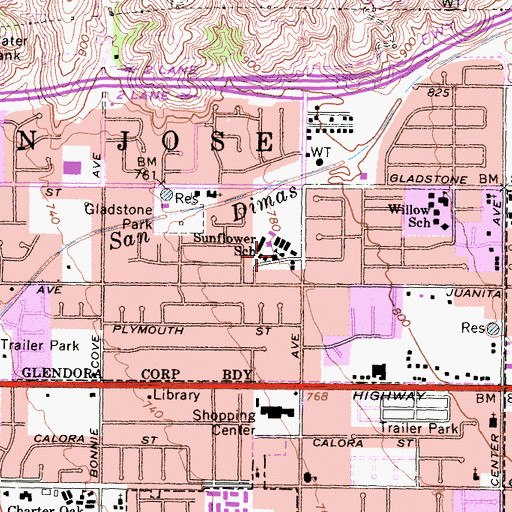 Topographic Map of Arrow High School, CA