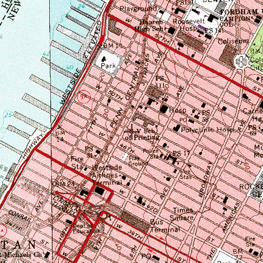 Topographic Map of Hells Kitchen Park, NY