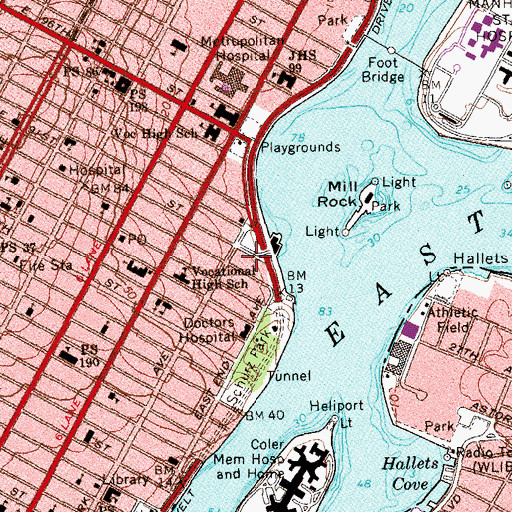 Topographic Map of Asphalt Green, NY