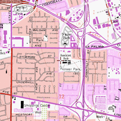 Topographic Map of Sunkist Elementary School, CA