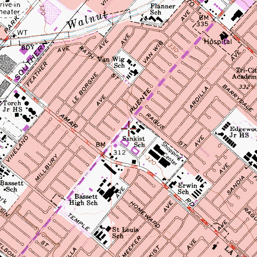 Topographic Map of Sunkist Elementary School, CA