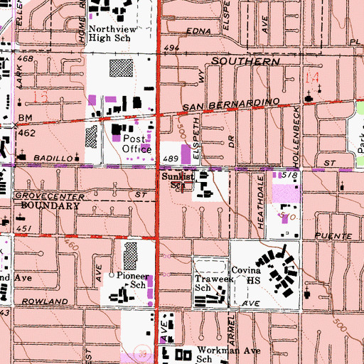 Topographic Map of Sunkist Elementary School, CA