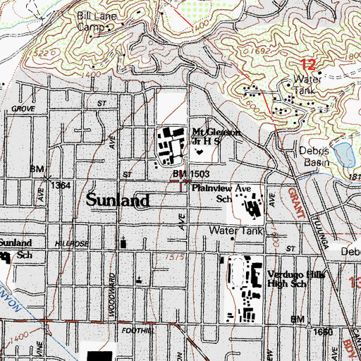 Topographic Map of Sunland, CA