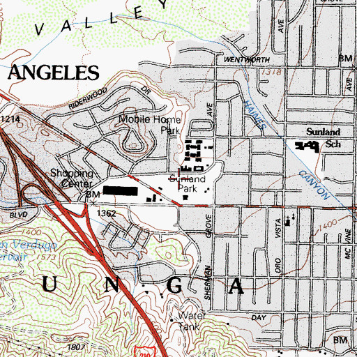Topographic Map of Sunland Park, CA