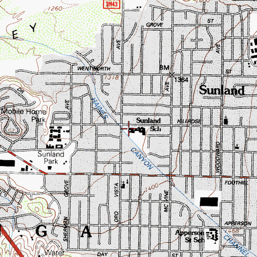 Topographic Map of Sunland Elementary School, CA